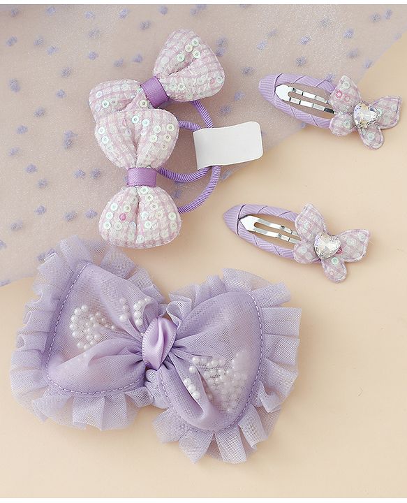 Babyhug Free Size Floral & Bow Applique Hair Accessories Combo Sets - Pink