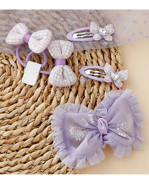 Babyhug Free Size Floral & Bow Applique Hair Accessories Combo Sets - Pink