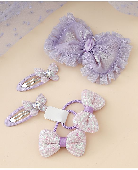 Babyhug Free Size Floral & Bow Applique Hair Accessories Combo Sets - Pink