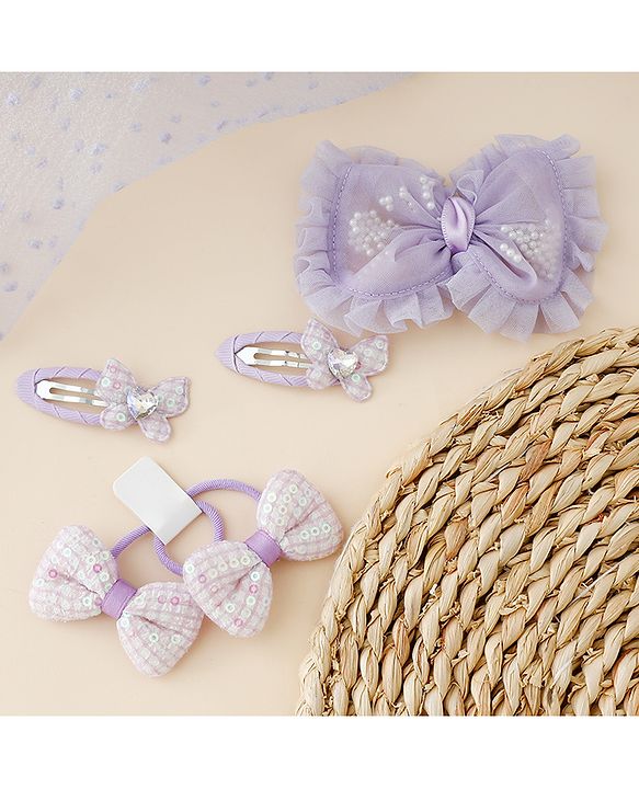 Babyhug Free Size Floral & Bow Applique Hair Accessories Combo Sets - Pink