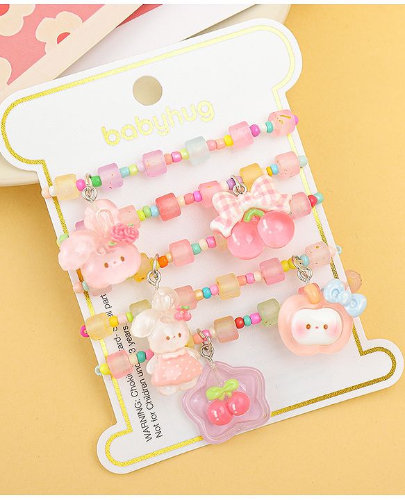 Babyhug Free Size Bracelets & Bangles With Fruit & Animal Applique Pack of 5 - Multicolor