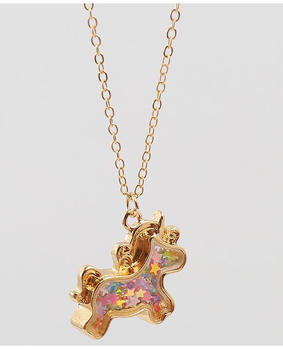 Babyhug Free Size Necklace With Unicorn Applique - Gold & Pink
