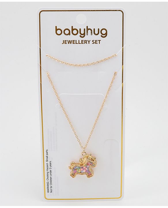 Babyhug Free Size Necklace With Unicorn Applique - Gold & Pink