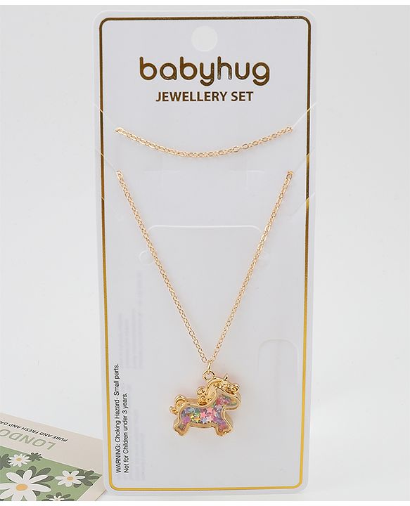 Babyhug Free Size Necklace With Unicorn Applique - Gold & Pink