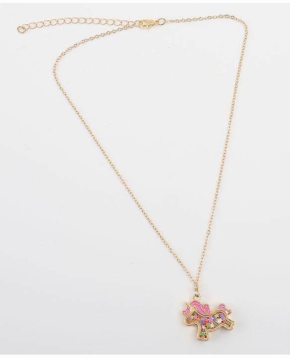 Babyhug Free Size Necklace With Unicorn Applique - Gold & Pink
