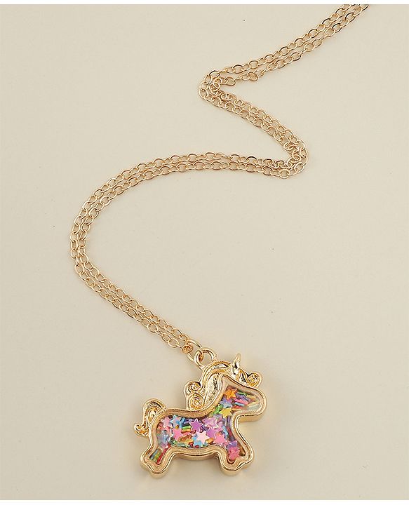 Babyhug Free Size Necklace With Unicorn Applique - Gold & Pink