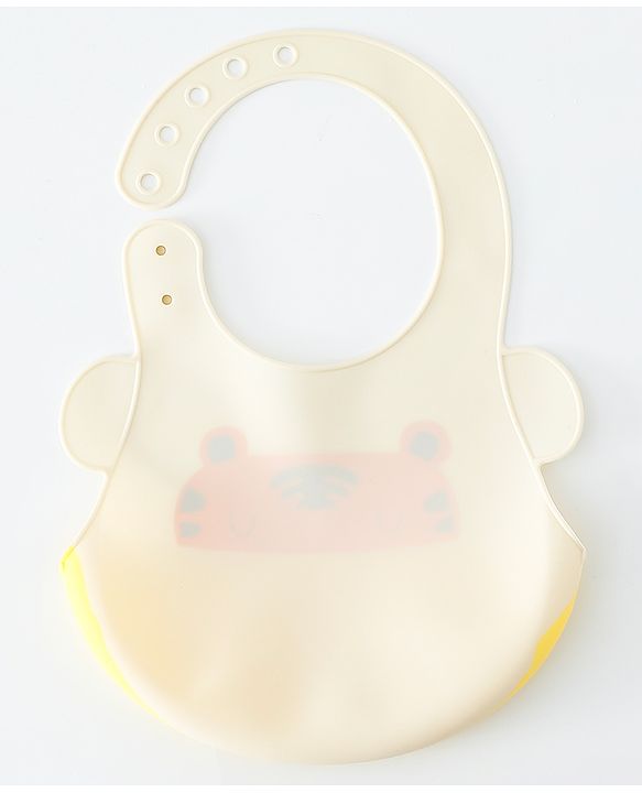 Babyhug Adjustable Silicone Bib for Toddlers - Beige Orange Tiger Print| Soft & BPA-Free| 5-Gear Neck Adjustment| Easy to Clean| Crumb Catcher| Roll-able Travel-Friendly