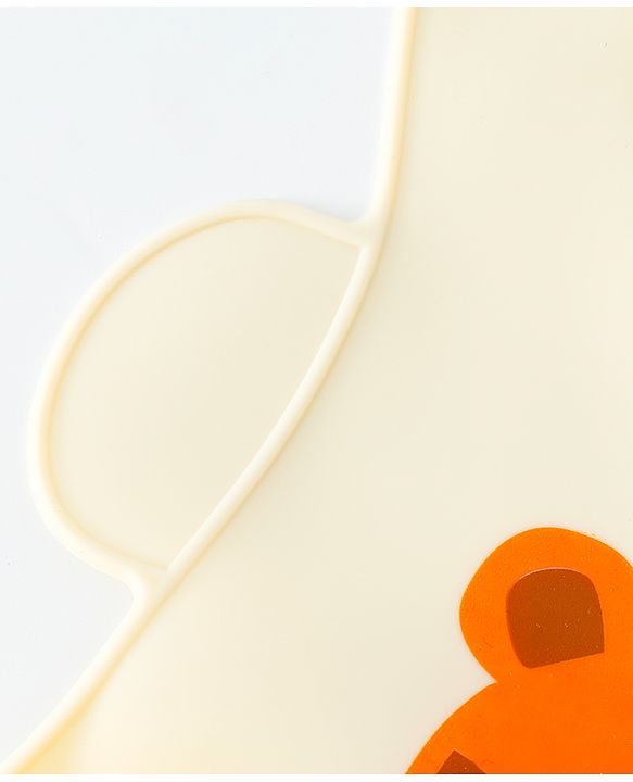 Babyhug Adjustable Silicone Bib for Toddlers - Beige Orange Tiger Print| Soft & BPA-Free| 5-Gear Neck Adjustment| Easy to Clean| Crumb Catcher| Roll-able Travel-Friendly