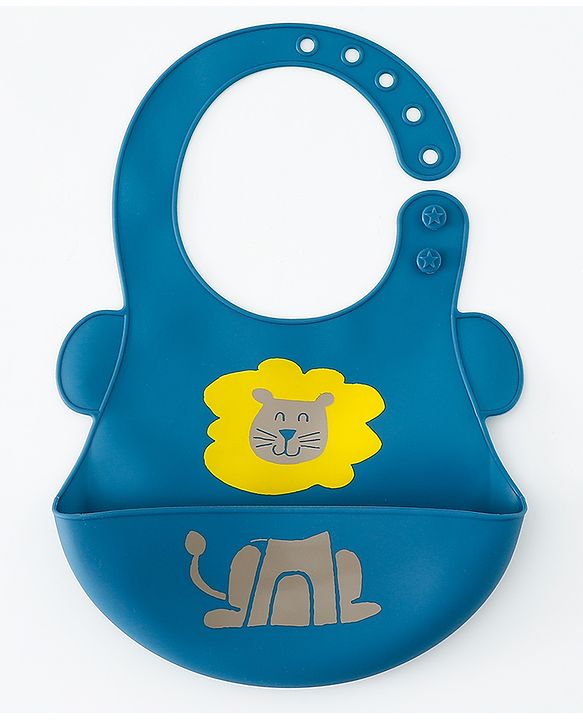 Babyhug Adjustable Silicone Bib for Toddlers - Beige Orange Tiger Print| Soft & BPA-Free| 5-Gear Neck Adjustment| Easy to Clean| Crumb Catcher| Roll-able Travel-Friendly