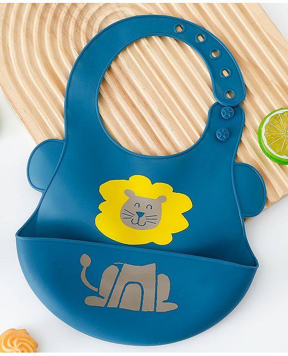 Babyhug Adjustable Silicone Bib for Toddlers - Beige Orange Tiger Print| Soft & BPA-Free| 5-Gear Neck Adjustment| Easy to Clean| Crumb Catcher| Roll-able Travel-Friendly