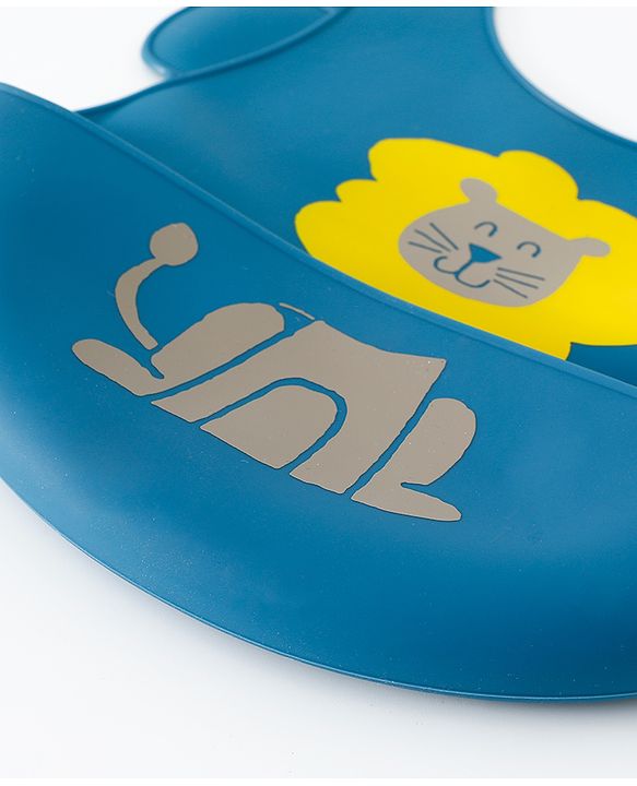 Babyhug Adjustable Silicone Bib for Toddlers - Beige Orange Tiger Print| Soft & BPA-Free| 5-Gear Neck Adjustment| Easy to Clean| Crumb Catcher| Roll-able Travel-Friendly