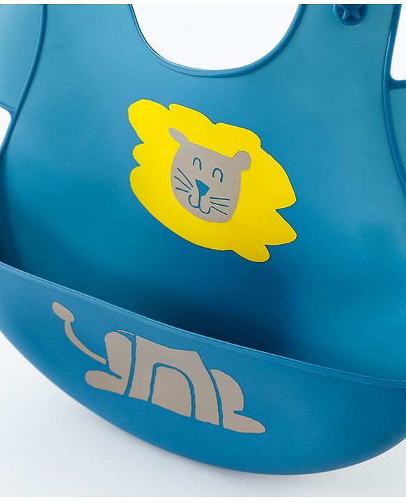 Babyhug Adjustable Silicone Bib for Toddlers - Beige Orange Tiger Print| Soft & BPA-Free| 5-Gear Neck Adjustment| Easy to Clean| Crumb Catcher| Roll-able Travel-Friendly