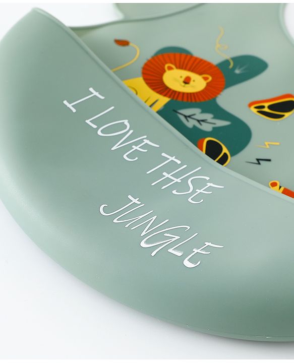 Babyhug Adjustable Silicone Bib for Toddlers - Beige Orange Tiger Print| Soft & BPA-Free| 5-Gear Neck Adjustment| Easy to Clean| Crumb Catcher| Roll-able Travel-Friendly