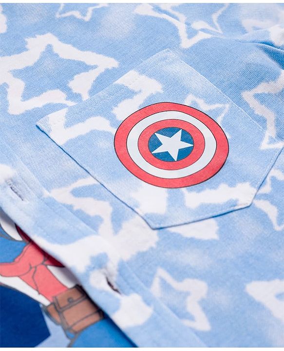Pine Kids Marvel Single Jersey Knit Half Sleeves Shirt With T-Shirt & Captain America Graphics - Blue