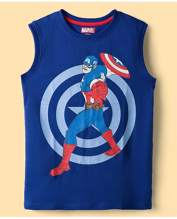Pine Kids Marvel Single Jersey Knit Half Sleeves Shirt With T-Shirt & Captain America Graphics - Blue