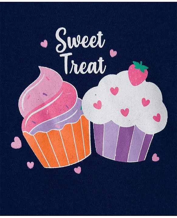 Babyhug 100% Cotton Interlock Knit Full Sleeves Onesie with Cupcake Print - Navy Blue