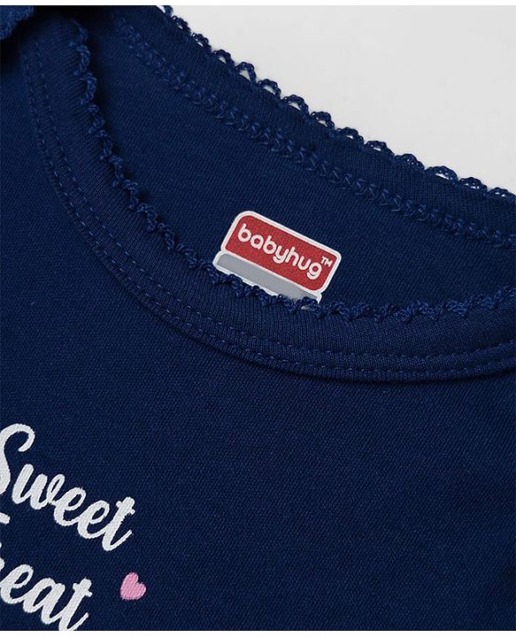Babyhug 100% Cotton Interlock Knit Full Sleeves Onesie with Cupcake Print - Navy Blue