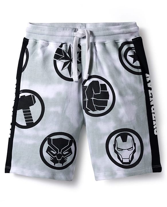 Pine Kids Marvel Single Jersey Knit Half Sleeves T-Shirt & Short Set With Avengers Graphics - Light Grey