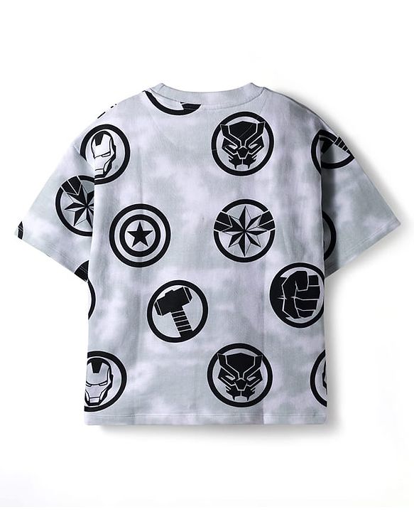 Pine Kids Marvel Single Jersey Knit Half Sleeves T-Shirt & Short Set With Avengers Graphics - Light Grey