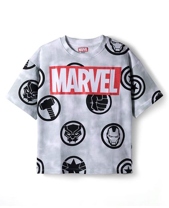 Pine Kids Marvel Single Jersey Knit Half Sleeves T-Shirt & Short Set With Avengers Graphics - Light Grey