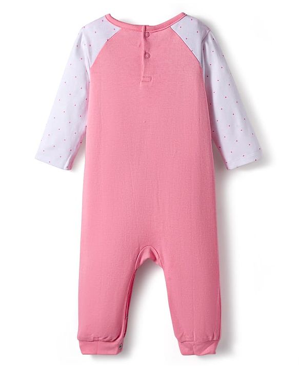 Babyhug 100% Cotton Interlock Knit Full Raglan Sleeves Romper with Teddy Print - Pink