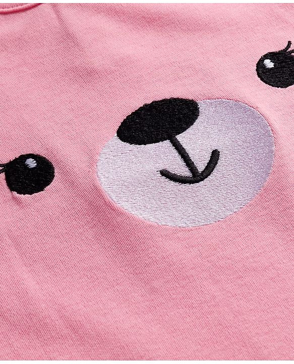 Babyhug 100% Cotton Interlock Knit Full Raglan Sleeves Romper with Teddy Print - Pink