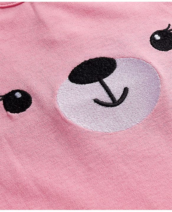 Babyhug 100% Cotton Interlock Knit Full Raglan Sleeves Romper with Teddy Print - Pink