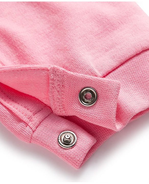 Babyhug 100% Cotton Interlock Knit Full Raglan Sleeves Romper with Teddy Print - Pink