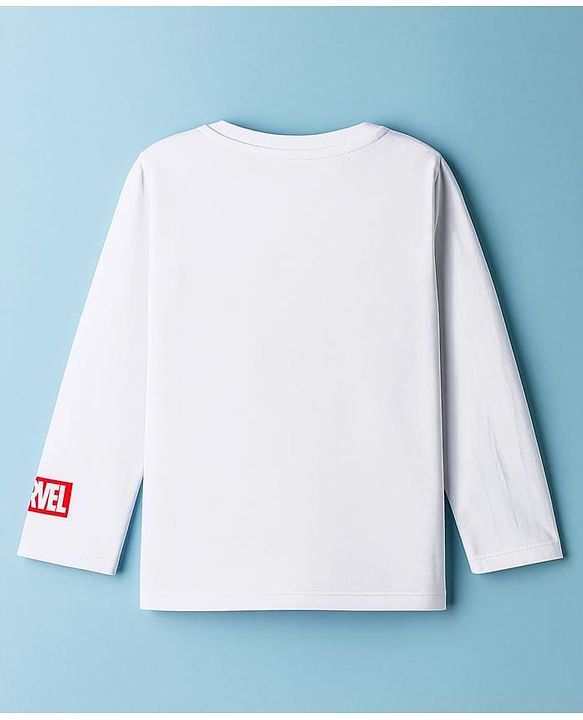Babyhug Marvel Single Jersey Knit Full Sleeves T-Shirt with Captain America Sheild Graphic & Badge Detailing - White