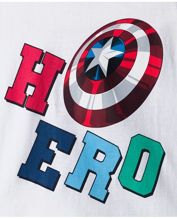 Babyhug Marvel Single Jersey Knit Full Sleeves T-Shirt with Captain America Sheild Graphic & Badge Detailing - White