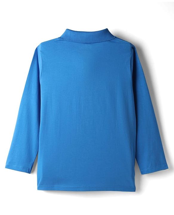 Babyhug Disney Single Jersey Knit Full Sleeves Polo T-Shirt with Mickey Mouse Graphics - Blue & White