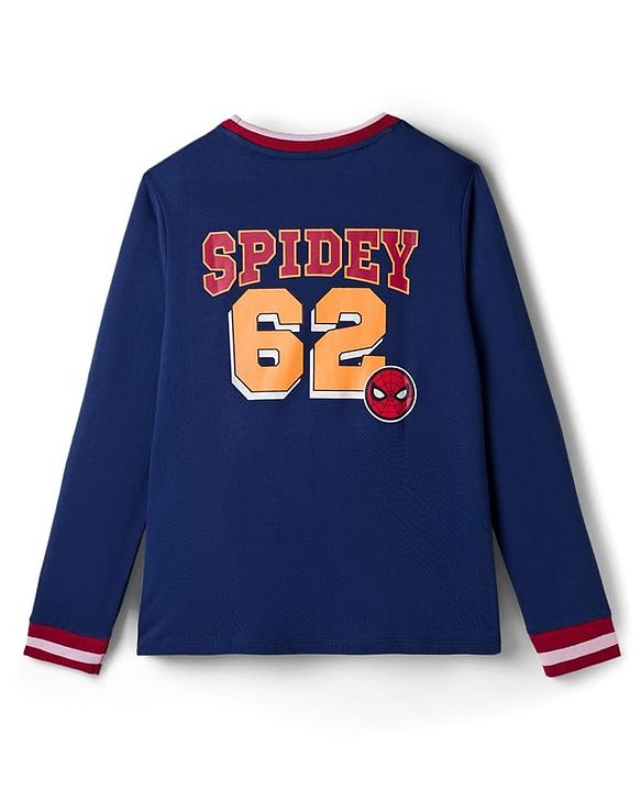 Pine Kids Marvel Terry Knit Full Sleeves T-Shirt with Spider Man Front & Back Graphic - Navy Blue