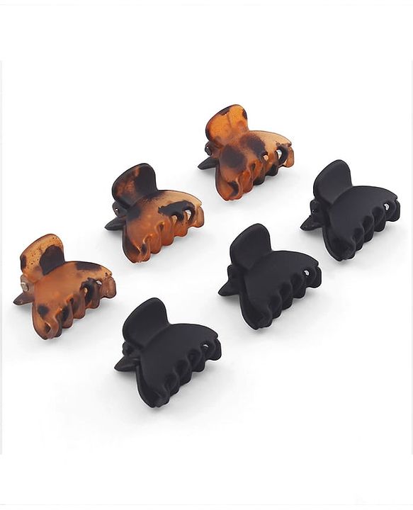 Babyhug Solid Hair Claw Clip Free Size Brown & Black - Pack of 6