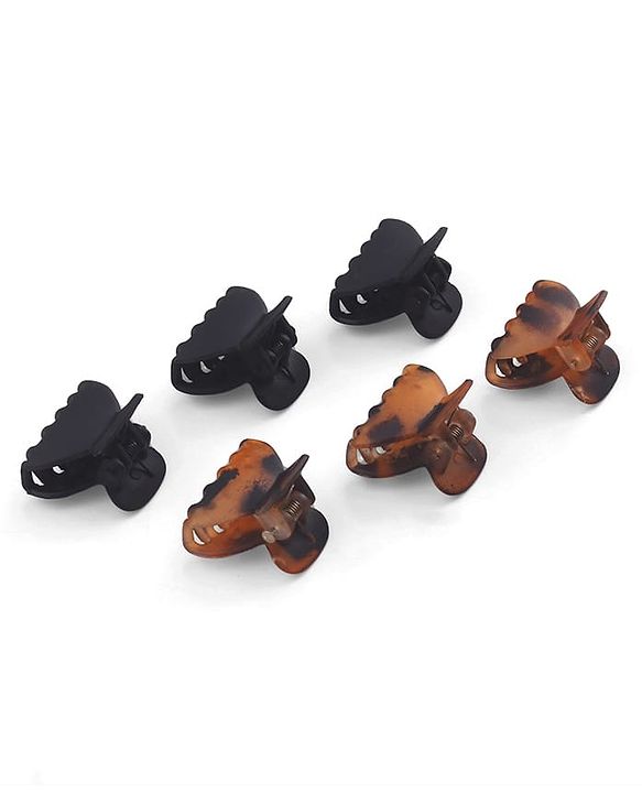 Babyhug Solid Hair Claw Clip Free Size Brown & Black - Pack of 6