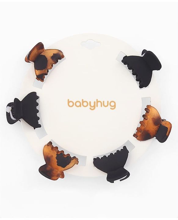 Babyhug Solid Hair Claw Clip Free Size Brown & Black - Pack of 6