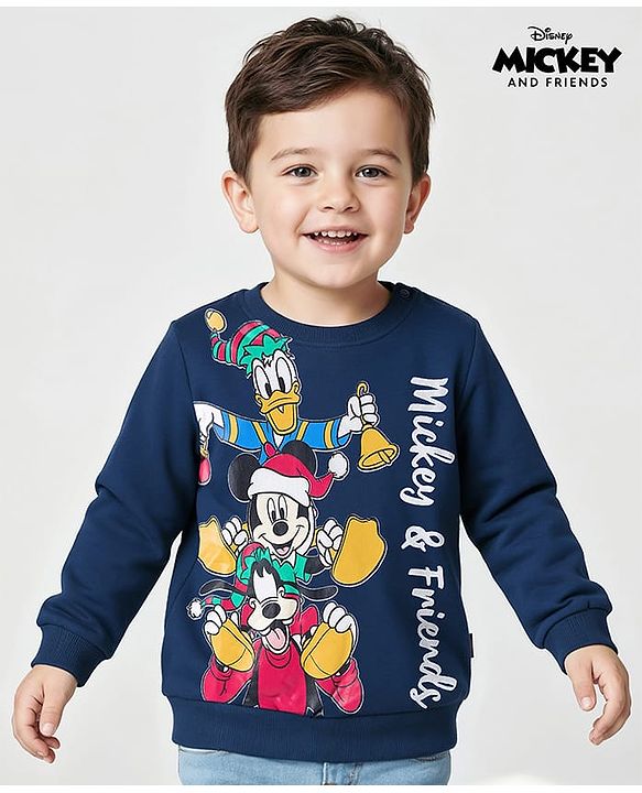 Babyhug Disney Terry Knit Full Sleeves Sweatshirt With Mickey & Friends Graphics - Navy Blue