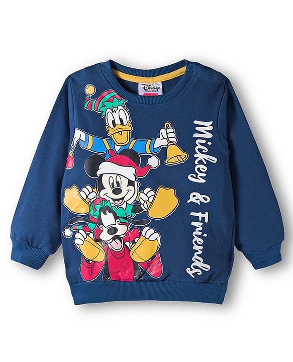 Babyhug Disney Terry Knit Full Sleeves Sweatshirt With Mickey & Friends Graphics - Navy Blue