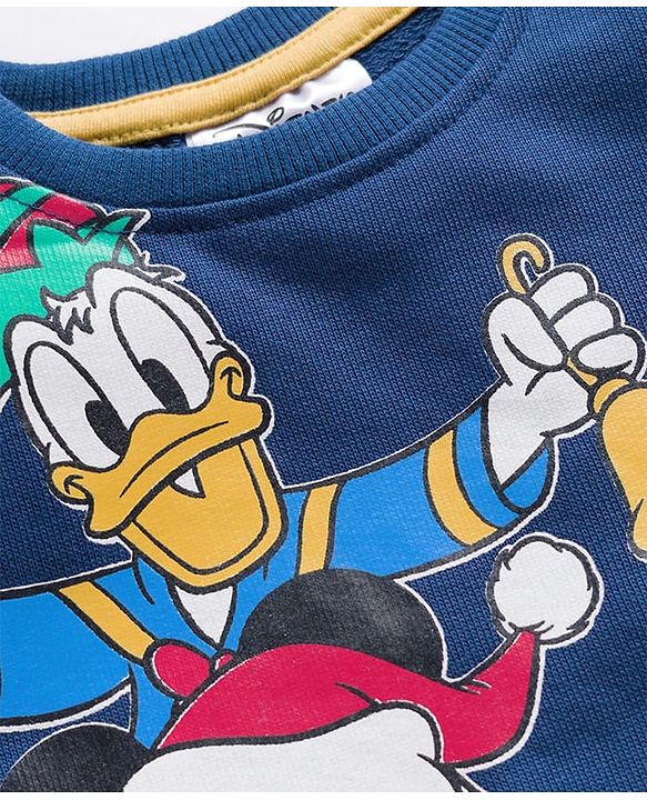 Babyhug Disney Terry Knit Full Sleeves Sweatshirt With Mickey & Friends Graphics - Navy Blue