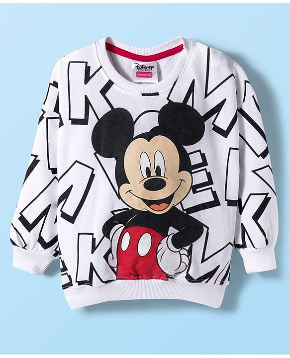 Babyhug Disney Terry Knit Drop Shoulder Full Sleeves Oversized Sweatshirt With Mickey Mouse Graphics - White
