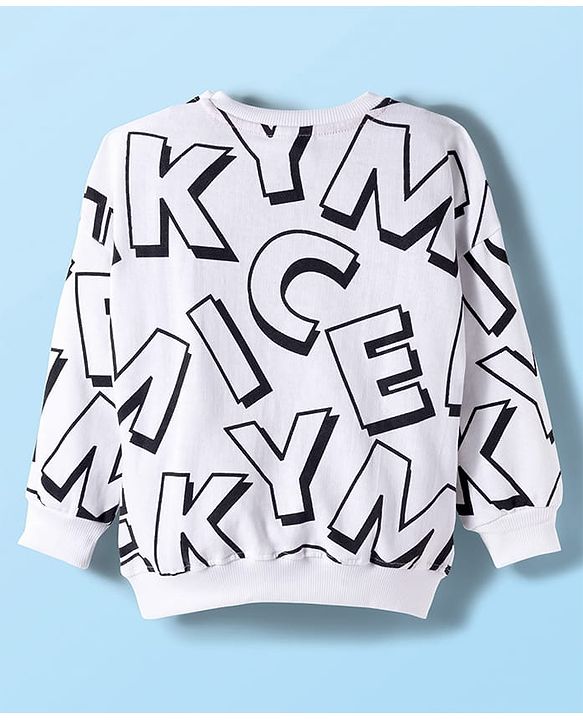 Babyhug Disney Terry Knit Drop Shoulder Full Sleeves Oversized Sweatshirt With Mickey Mouse Graphics - White