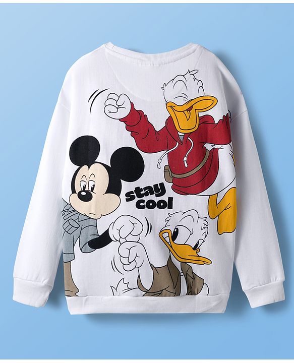 Pine Kids Disney Terry Knit Full Sleeves Sweatshirt With Front & Back Mickey & Friends Graphics - White