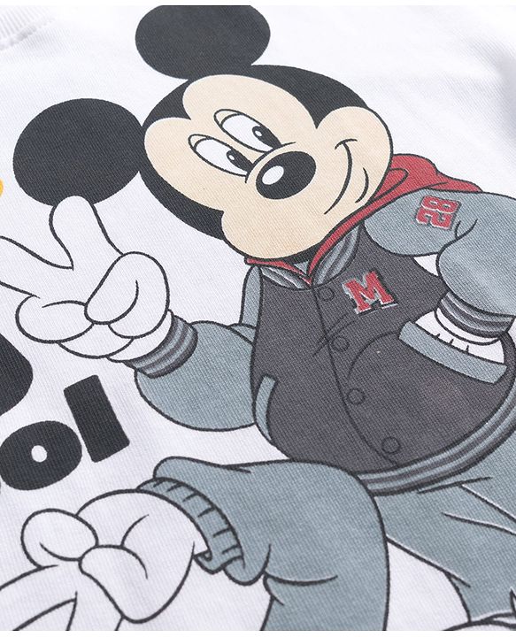 Pine Kids Disney Terry Knit Full Sleeves Sweatshirt With Front & Back Mickey & Friends Graphics - White