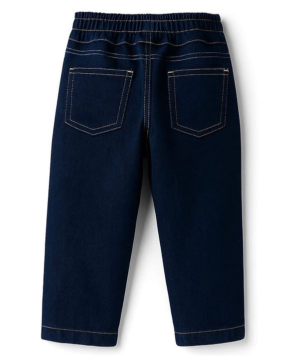 Babyhug Knit Premium Light Gauge Terry Full Sleeves T-Shirt & Denim Jeans Set With Backpack Print - Teal & Navy Blue