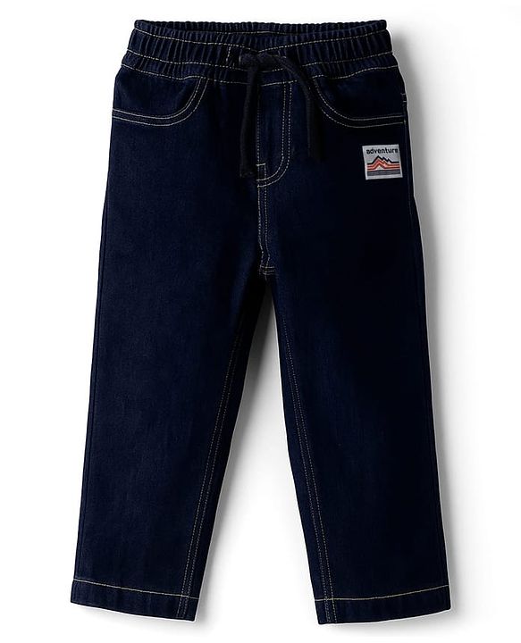 Babyhug Knit Premium Light Gauge Terry Full Sleeves T-Shirt & Denim Jeans Set With Backpack Print - Teal & Navy Blue