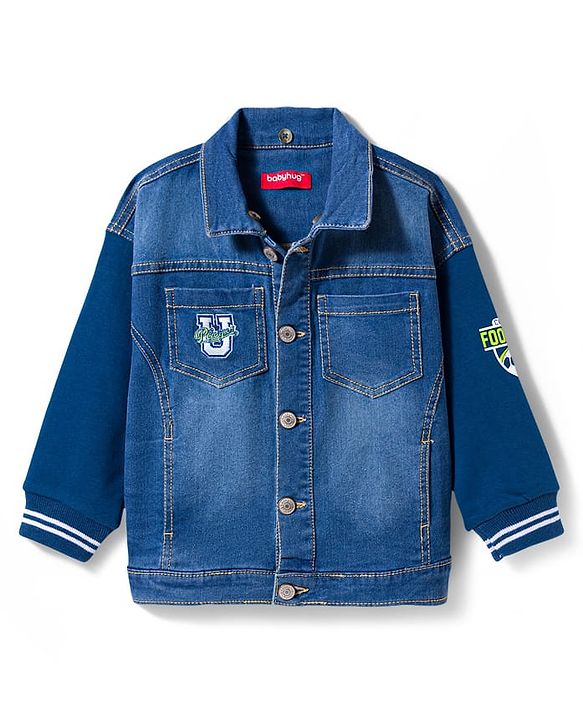 Babyhug Full Sleeves Denim Jacket with Detachable Hood - Blue