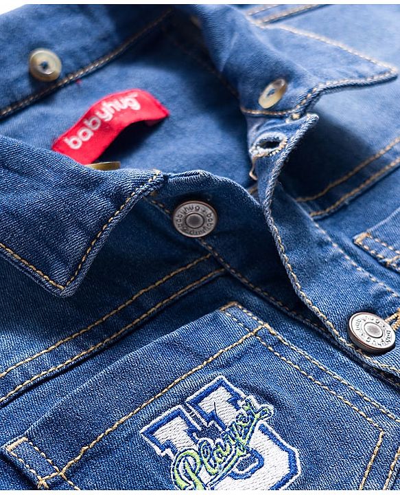 Babyhug Full Sleeves Denim Jacket with Detachable Hood - Blue