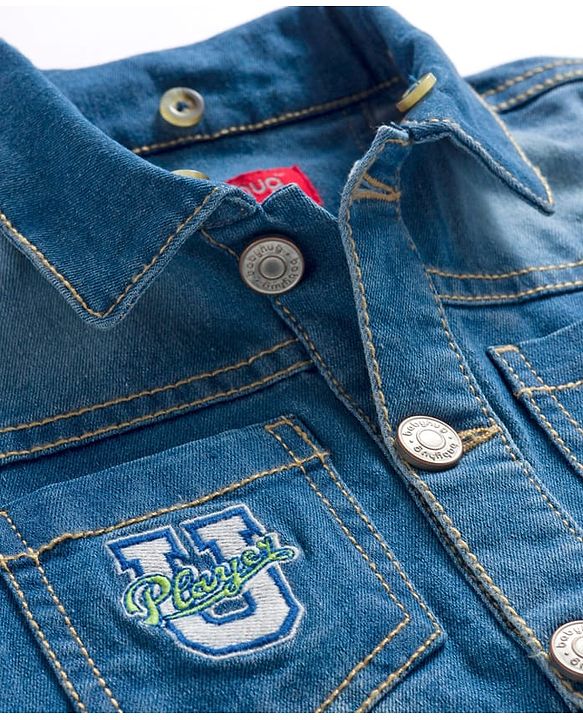 Babyhug Full Sleeves Denim Jacket with Detachable Hood - Blue