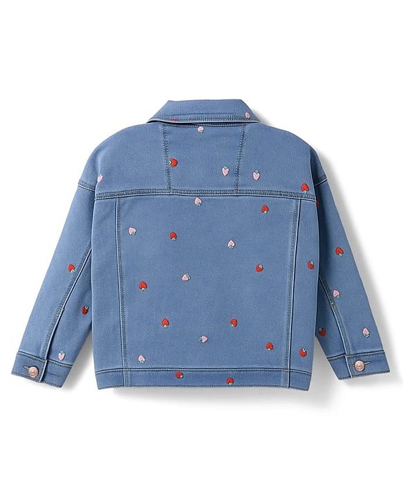 Babyhug Full Sleeves Denim Jacket with Pockets & Heart Print - Light Blue