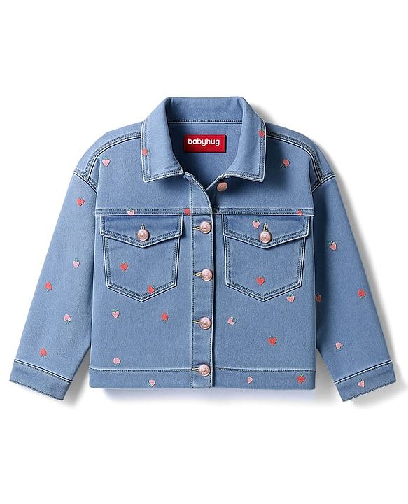 Babyhug Full Sleeves Denim Jacket with Pockets & Heart Print - Light Blue