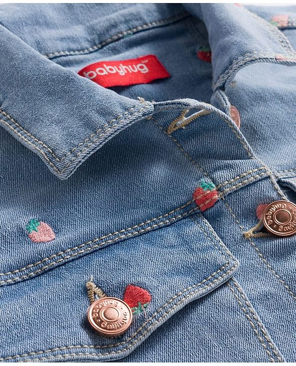 Babyhug Full Sleeves Denim Jacket with Pockets & Heart Print - Light Blue